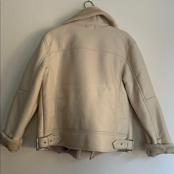 Topshop Faux Leather Shearling Aviator Biker Jacket - Picture 5 of 5